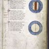 Text with red and blue initials, rubrics, two charts