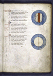 Text with red and blue initials, rubrics, two charts