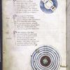 Text with red and blue initials, rubrics, two charts