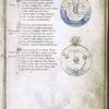 Text with red and blue initials, rubrics, two charts