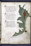 Text with red and blue initials.  Map