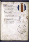 Text with red and blue initials.  Three charts