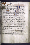 Opening page of a section of music; the burnished gold ground of the initial, enlivened by radiating lines of brushed gold, is characteristic of this artist