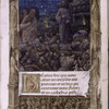 Betrayal of Christ in a nighttime scene on Gethsemane, as Peter sheathes his sword; the incipit of Ps. 1 appears as if inscribed on a cloth banner held aloft over the image by statues in niches of the architectural frame