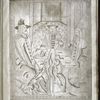 Drawing which accompanies text on 3v -- woman washes Christ's feet and dries them with her hair, [f. 4r]