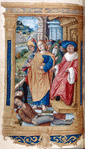 St. John the Evangelist holding the cup of poison that has already killed several others; in the background, John on the island of Patmos