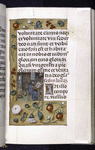 Small image of Luke working in his study; the border with strewn flowers and fruits