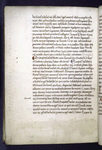 Page of text with 1-line red and blue initials. Prickings clearly visible.  Marginal note