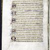 Page of text with alternating 2-line initials with penwork, linefillers, and catchword