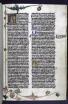 Large opening initial with miniature of Jerome and border design. 3-line blue and red initials