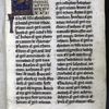 Opening of Matthew with large initial showing dream of Joseph. Rubric in red and gold; name of book in red and blue
