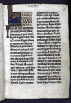 Opening of Matthew with large initial showing dream of Joseph. Rubric in red and gold; name of book in red and blue