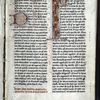 Opening of text.  Large and medium puzzle initials with penwork.  1-line red and blue initials. Rubrics.  Daubs of yellow as placemarkers