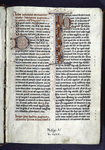 Opening of text.  Large and medium puzzle initials with penwork.  1-line red and blue initials. Rubrics.  Daubs of yellow as placemarkers