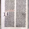 Page of text with catchword, large initial (without penwork) and rubric