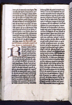 Page of text with catchword, large initial (without penwork) and rubric