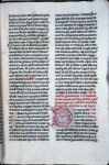 Page of text with initial with drawing of grotesque