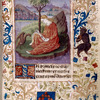 Miniature of John the Evangelist, 3-line initial, border with grotesques and coat of arms