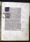 Page of text with multi-colored initials, gold writing, and placemarkers