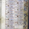 Opening page of calendar.  Border design, writing in red and blue