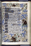 Various sizes of initials, rubrics, linefillers, full border with grotesques