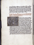 Text with rubric and placemarkers. Large historiated initial of Assumption of the Virgin