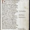 Opening of text, red initial, marginal notes