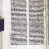 Two columns of text, initials, placemarkers, rubric, quire signature (IIII) and catchword