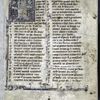 Historiated initial of Floriant and Florete embracing,with some damage. Border decoration with two grotesques waddling along frame. Quire number, "I"