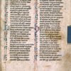 Page of text with initials, border design and quire number, "IIII"