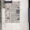 Calendar page.  Gold initial on blue and red field, sprouting foliage into border.  Rubrics and linefillers