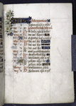 Calendar page.  Gold initial on blue and red field, sprouting foliage into border.  Rubrics and linefillers
