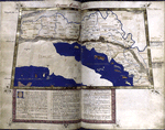 Fifth map of Europe (the Balkans), with gold border, commentary text in pink border with 4-line gold inital on pink and blue field