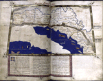 Fifth map of Europe (the Balkans, Austria, Switzerland), with gold border, commentary text in pink border with 4-line gold inital on pink and blue field