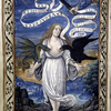 Full page miniature and full border; Italy as a woman is torn at by beasts, but protected by the hand of the king of France