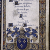 Title page, arms of Francis I, "rubric" in blue, initials, full border