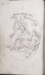 Opening emblem of Cupid and a allegorical woman with a tree-like arm and a jug pouring water into a stream