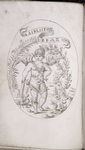 Emblem of a Mercury-like figure, wrapped in apple-bearing vines, crushing a scorpion with his burning torch; the banner with emblem in Greek