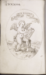 Emblem of Cupid as artist, drawing a picture of himself; in the lower margin, possible artist's sign (S with diagonal drawn through)