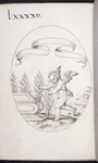Emblem of Cupid with trees in his hands, near a tomb; banner left blank
