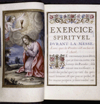Full-page miniature of Christ, and opening of text, with rubrics, large initial with flower decoration