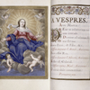 Full-page miniature of the Assumption of the Virgin, with opening of text for vespers, initials, rubrics, flower design