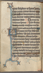 Page of text with small historiated initial, with painted design extending into border
