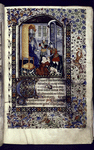 Miniature of the Massacre of the Innocents, with border design, initials, rubric, placemarkers.