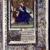 Miniature of the Virgin and Child, with border design, initial, rubrics, placemarkers.