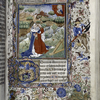 Miniature of David, kneeling, pointing to eye (Psalm 26); with border design, initials.