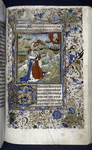 Miniature of David, kneeling, pointing to eye (Psalm 26); with border design, initials.