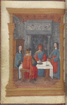 Full-page miniature of feasting, in January