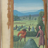 Full-page miniature of haymaking, in June