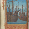 Full-page miniature of the Apostles in ships on the Sea of Galilee (probably illustrates Mark 4:35-40)